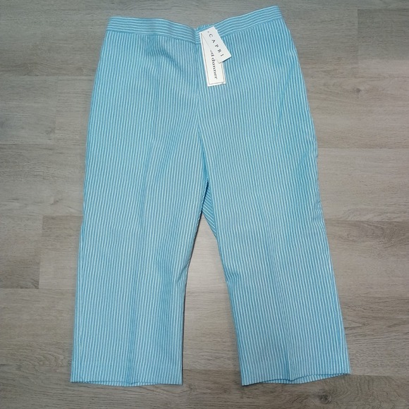 Alfred Dunner Blue White Stripe Light Weight Capri Pants Size 10 - Picture 1 of 7